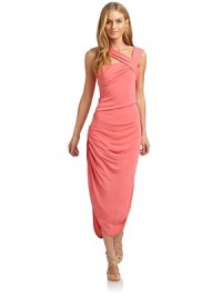 THE LOOKAsymmetrical strapsRuched, draped detailsAsymmetrical hemSide zip closure Back draped panelTHE FITAbout 48 from shoulder to hemTHE MATERIALRayonCARE & ORIGINDry cleanImportedModel shown is 5'8 (172½cm) wearing US size Small. THE LOOKAsymmetrical strapsRuched, draped detailsAsymmetrical hemSide zip closure Back draped panelTHE FITAbout 48 from shoulder to hemTHE MATERIALRayonCARE & ORIGINDry cleanImportedModel shown is 5'8 (172½cm) wearing US size Small.