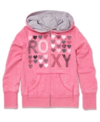 Beachy style and comfort. She's can snuggle into this hoodie from Roxy for a cozy look when the temperature drops. Beachy style and comfort. She's can snuggle into this hoodie from Roxy for a cozy look when the temperature drops.