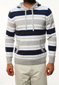 RETROFIT Men's Metal Long Sleeve Striped Hooded Sweater Gray Blue RETROFIT Men's Metal Long Sleeve Striped Hooded Sweater Gray Blue