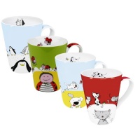 Konitz Mugs Globetrotter Cats Mugs, Set of 4 Konitz Mugs Globetrotter Cats Mugs, Set of 4