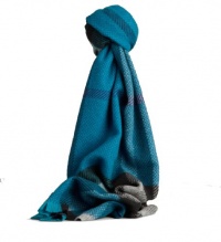 Burberry Patchwork Tweed Check Cashmere Wool Scarf, Dark Turquoise Check Burberry Patchwork Tweed Check Cashmere Wool Scarf, Dark Turquoise Check