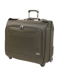 Your wardrobe gets wheel! Step out in style at every location your travels take you with the wrinkle-free delivery of this rolling garment bag. The perfect companion for business trips and everyday jaunts, the wheeled case is built from ultra-tough ballistic fabric for the utmost in design, quality and performance. Lifetime warranty. Your wardrobe gets wheel! Step out in style at every location your travels take you with the wrinkle-free delivery of this rolling garment bag. The perfect companion for business trips and everyday jaunts, the wheeled case is built from ultra-tough ballistic fabric for the utmost in design, quality and performance. Lifetime warranty.