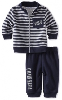 Calvin Klein Baby-Boys Newborn Stripe Jacket With Jog Pants, Navy, 0-3 Months Calvin Klein Baby-Boys Newborn Stripe Jacket With Jog Pants, Navy, 0-3 Months