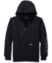 Great as a lightweight jacket or an extra layer, this sherpa lined Hurley hoodie will keep you stylishly warm all winter long. Great as a lightweight jacket or an extra layer, this sherpa lined Hurley hoodie will keep you stylishly warm all winter long.
