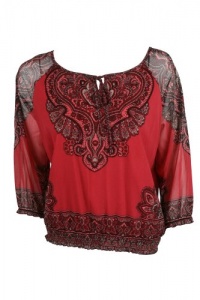 INC International Concepts Womens Petite Paisley Sheer Sleeve Top INC International Concepts Womens Petite Paisley Sheer Sleeve Top