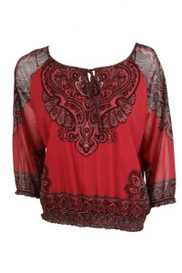 INC International Concepts Womens Petite Paisley Sheer Sleeve Top