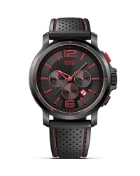 The ultimate sport timepiece, this HUGO BOSS watch boasts an oversized case with a bold black dial and red superluminova indexes. The perforated silicone strap is finished with contrast stitching for standout style. The ultimate sport timepiece, this HUGO BOSS watch boasts an oversized case with a bold black dial and red superluminova indexes. The perforated silicone strap is finished with contrast stitching for standout style.
