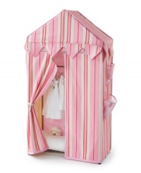 Every little child will beg to go see the big top, an imaginative addition to your little one's world of whimsy. Sure to spark stars in the eyes of any child, this wardrobe makes room for toys, clothes, books and play accessories, featuring a top dome that opens to an additional shelf, side mesh pockets for quick, visible storage and a front zip that keeps everything clean, organized and wonderfully mysterious. Every little child will beg to go see the big top, an imaginative addition to your little one's world of whimsy. Sure to spark stars in the eyes of any child, this wardrobe makes room for toys, clothes, books and play accessories, featuring a top dome that opens to an additional shelf, side mesh pockets for quick, visible storage and a front zip that keeps everything clean, organized and wonderfully mysterious.