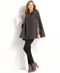 Fall's hottest outerwear piece, this Kensie cape makes a statement while keeping you stylishly warm! Fall's hottest outerwear piece, this Kensie cape makes a statement while keeping you stylishly warm!