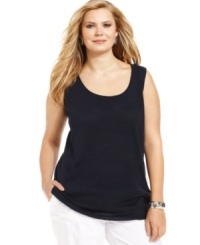 J Jones New York's sleeveless plus size sweater is a must-have layering piece for your spring/summer wardrobe. J Jones New York's sleeveless plus size sweater is a must-have layering piece for your spring/summer wardrobe.