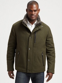 As the temperature drops, you'll never be left out in the cold with this Italian flat wool jacket, featuring a snap-front placket and a removable shearling collar for maximum coverage.Zip frontStand collarZippered chest, waist slash pocketsFully linedAbout 28 from shoulder to hem80% wool/20% polyamideDry cleanImported of Italian fabricFur origin: Portugal As the temperature drops, you'll never be left out in the cold with this Italian flat wool jacket, featuring a snap-front placket and a removable shearling collar for maximum coverage.Zip frontStand collarZippered chest, waist slash pocketsFully linedAbout 28 from shoulder to hem80% wool/20% polyamideDry cleanImported of Italian fabricFur origin: Portugal