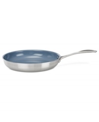 Combining a history of professional performance and unbeatable quality with stainless steel mastery, this fully clad 3-ply fry pan takes center stage in your space. The eco-friendly Thermolon nonstick ceramic coating and thick aluminum core promote hassle-free meals where food cooks quickly, evenly & releases with ease. 2-year warranty. Combining a history of professional performance and unbeatable quality with stainless steel mastery, this fully clad 3-ply fry pan takes center stage in your space. The eco-friendly Thermolon nonstick ceramic coating and thick aluminum core promote hassle-free meals where food cooks quickly, evenly & releases with ease. 2-year warranty.