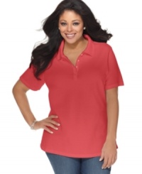 Look casually chic with Karen Scott's short sleeve polo shirt-- grab all the colors at an affordable Everyday Value price! Look casually chic with Karen Scott's short sleeve polo shirt-- grab all the colors at an affordable Everyday Value price!