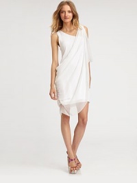 Asymmetrically draped overlay gives this semi-sheer silk design a goddess-like silhouette. Asymmetrical necklineDraped asymmetrical overlayFully linedAbout 24 from natural waistSilkDry cleanImportedModel shown is 5'10 (177cm) wearing US size Small. Asymmetrically draped overlay gives this semi-sheer silk design a goddess-like silhouette. Asymmetrical necklineDraped asymmetrical overlayFully linedAbout 24 from natural waistSilkDry cleanImportedModel shown is 5'10 (177cm) wearing US size Small.