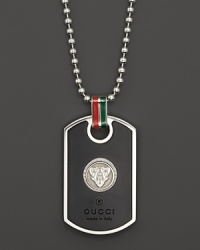Sterling silver and enamel dogtag with classic Gucci logo and colors. Sterling silver and enamel dogtag with classic Gucci logo and colors.