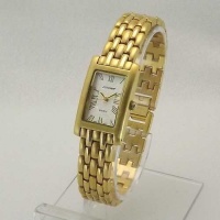 J. G. HOOK Women's Rectangular Gold Tone Watch with White Dial. Model: JH-2028W
