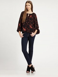 Silhouetted florals elevate this dreamy blouson blouse crafted from gorgeous silk georgette.Gathered scoopneckTie-front keyholeGathered sleevesFlared hemAbout 26 from shoulder to hemSilkDry cleanImportedModel shown is 5'10 (177cm) wearing US size Small. Silhouetted florals elevate this dreamy blouson blouse crafted from gorgeous silk georgette.Gathered scoopneckTie-front keyholeGathered sleevesFlared hemAbout 26 from shoulder to hemSilkDry cleanImportedModel shown is 5'10 (177cm) wearing US size Small.