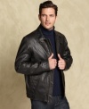 Set your claim to cool sky high in this smooth faux-leather aviator jacket from Tommy Hilfiger.