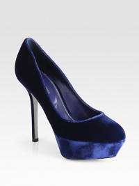 EXCLUSIVELY AT SAKS. Timeless platform silhouette, carefully crafted of lush Italian velvet. Self-covered heel, 4¾ (120mm)Covered platform, 1½ (40mm)Compares to a 3¼ heel (80mm)Velvet upperLeather lining and solePadded insoleMade in Italy EXCLUSIVELY AT SAKS. Timeless platform silhouette, carefully crafted of lush Italian velvet. Self-covered heel, 4¾ (120mm)Covered platform, 1½ (40mm)Compares to a 3¼ heel (80mm)Velvet upperLeather lining and solePadded insoleMade in Italy