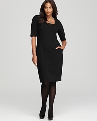 A wardrobe essential, this Lafayette 148 New York Plus dress flaunts a chic square neckline and flattering elbow sleeves for a smart everyday style choice. A wardrobe essential, this Lafayette 148 New York Plus dress flaunts a chic square neckline and flattering elbow sleeves for a smart everyday style choice.