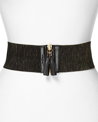 Cole Haan cinches your look this season with this zip-buckle belt, which stretches to contour your shape. Cole Haan cinches your look this season with this zip-buckle belt, which stretches to contour your shape.