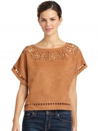 THE LOOKFaux suede design Round neckline Short dolman sleevesCutout detailsTHE FITAbout 21 from shoulder to hemTHE MATERIALPolyesterCARE & ORIGINDry clean ImportedModel shown is 5'10 (177cm) wearing US size Small. THE LOOKFaux suede design Round neckline Short dolman sleevesCutout detailsTHE FITAbout 21 from shoulder to hemTHE MATERIALPolyesterCARE & ORIGINDry clean ImportedModel shown is 5'10 (177cm) wearing US size Small.