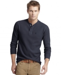 As a base layer or alone, this Izod waffle shirt keeps you classically comfortable. As a base layer or alone, this Izod waffle shirt keeps you classically comfortable.