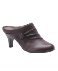Catch a wave of fall fashion with Sofft's leather mules, featuring a draped treatment on the vamp. They'll be a casual, comfortable and chic addition to your shoe closet this season. Catch a wave of fall fashion with Sofft's leather mules, featuring a draped treatment on the vamp. They'll be a casual, comfortable and chic addition to your shoe closet this season.