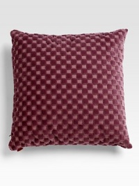Rich, saturated color woven with a textured box design and softness that fits anywhere. Zip closure 23 square Cotton; polyester insert Made in Italy Rich, saturated color woven with a textured box design and softness that fits anywhere. Zip closure 23 square Cotton; polyester insert Made in Italy
