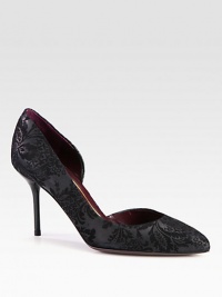 The iconic d'Orsay, low-cut silhouette rendered in soft suede with a brocade design. Lacquered heel, 3½ (90mm)Suede upperPoint toeLeather lining and solePadded insoleMade in ItalyOUR FIT MODEL RECOMMENDS ordering true size. The iconic d'Orsay, low-cut silhouette rendered in soft suede with a brocade design. Lacquered heel, 3½ (90mm)Suede upperPoint toeLeather lining and solePadded insoleMade in ItalyOUR FIT MODEL RECOMMENDS ordering true size.