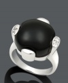 Add charm with bold color and a touch of sparkle. This statement ring features an onyx center stone (13-14 mm) set in sterling silver with white topaz accents (9/10 ct. t.w.). Size 7.