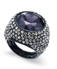 Pop some bubbly with this shimmering cocktail ring from Juicy Couture. The bubbled design sparkles with purple-colored glass accents. Crafted in mixed metal. Stretches to fit finger. Approximate width: 1 inch. Pop some bubbly with this shimmering cocktail ring from Juicy Couture. The bubbled design sparkles with purple-colored glass accents. Crafted in mixed metal. Stretches to fit finger. Approximate width: 1 inch.