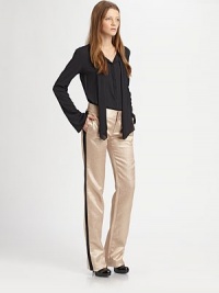 Shimmering jacquard pants invigorated by contrasting side panels and voluminous wide-leg construction. Button closureZip flyBack besom pocketsRise, about 8½Inseam, about 3745% silk/30% metallic fibers/25% cottonDry cleanMade in USA of imported fabricModel shown is 5'7 (174cm) wearing US size 2. Shimmering jacquard pants invigorated by contrasting side panels and voluminous wide-leg construction. Button closureZip flyBack besom pocketsRise, about 8½Inseam, about 3745% silk/30% metallic fibers/25% cottonDry cleanMade in USA of imported fabricModel shown is 5'7 (174cm) wearing US size 2.