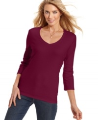 Everyday style made easy - get the look in Karen Scott's V-neck tee.  Priced low, you'll want more than one!