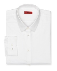 Contemporary fit, long sleeved button front shirt with point collar. Rounded barrel cuffs. Invisible stitched shorter cuffs. Clean front, no pockets. . Contemporary fit, long sleeved button front shirt with point collar. Rounded barrel cuffs. Invisible stitched shorter cuffs. Clean front, no pockets. .