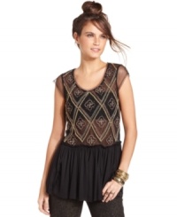 Allover beading adds a global-inspired flair to this Free People chiffon top -- perfect for chic soiree look! Allover beading adds a global-inspired flair to this Free People chiffon top -- perfect for chic soiree look!