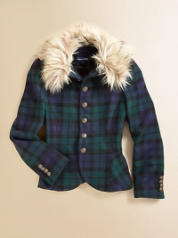 Rendered in classic tartan plaid with a plush faux-fur collar, a wool peplum jacket exudes luxurious heritage style.Faux fur stand collarLong puffed sleeves with button cuffsButton-frontPeplum hemWoolDry cleanImported Please note: Number of buttons may vary depending on size ordered. Rendered in classic tartan plaid with a plush faux-fur collar, a wool peplum jacket exudes luxurious heritage style.Faux fur stand collarLong puffed sleeves with button cuffsButton-frontPeplum hemWoolDry cleanImported Please note: Number of buttons may vary depending on size ordered.