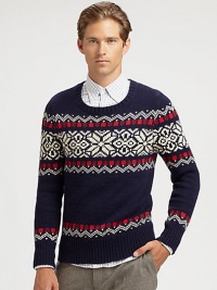A traditional Nordic print pattern adorns the body and shoulders of a cozy sweater knitted in a rich blend of cotton and wool.CrewneckRibbed knit collar, cuffs and hem45% cotton/20% alpaca/20% wool/15% polyamideDry cleanImported A traditional Nordic print pattern adorns the body and shoulders of a cozy sweater knitted in a rich blend of cotton and wool.CrewneckRibbed knit collar, cuffs and hem45% cotton/20% alpaca/20% wool/15% polyamideDry cleanImported
