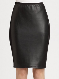 Lustrous faux leather in a high-waist silhouette with a comfortable elastic waistband and knit trim. Elastic waistbandLong sleevesAbout 21 longBody: Polyurethane; Contrast: 61% rayon/35% nylon/4% spandexDry cleanMade in USA of imported fabricModel shown is 5'9½ (176cm) wearing US size Small. Lustrous faux leather in a high-waist silhouette with a comfortable elastic waistband and knit trim. Elastic waistbandLong sleevesAbout 21 longBody: Polyurethane; Contrast: 61% rayon/35% nylon/4% spandexDry cleanMade in USA of imported fabricModel shown is 5'9½ (176cm) wearing US size Small.
