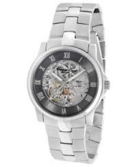 With a skeleton dial and exhibition case back, this automatic watch from Kenneth Cole New York gives you a front row seat to detailed precision. With a skeleton dial and exhibition case back, this automatic watch from Kenneth Cole New York gives you a front row seat to detailed precision.