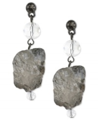Look like a rock star. This pair of drop earrings from Kenneth Cole New York is crafted from hematite-tone mixed metal with clear glass crystal accents offsetting semi-precious geometric stones for a bold effect. Approximate drop: 1-3/4 inches. Look like a rock star. This pair of drop earrings from Kenneth Cole New York is crafted from hematite-tone mixed metal with clear glass crystal accents offsetting semi-precious geometric stones for a bold effect. Approximate drop: 1-3/4 inches.
