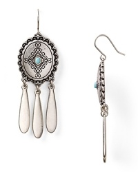 Lauren Ralph Lauren crafts the perfect Southwestern-inspired accent with this pair of silver plated drop earrings, accented by turquoise stones. Lauren Ralph Lauren crafts the perfect Southwestern-inspired accent with this pair of silver plated drop earrings, accented by turquoise stones.