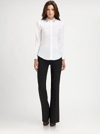 A softly flared leg and button-tab details define this versatile silhoeutte.Self waistband with button tabs, back loops, and back notchZip fly with button closureSide slash pocketsFully linedInseam, about 32Polyester/viscose/cotton/elastaneDry cleanImportedModel shown is 5'10 (177cm) wearing US size 4. A softly flared leg and button-tab details define this versatile silhoeutte.Self waistband with button tabs, back loops, and back notchZip fly with button closureSide slash pocketsFully linedInseam, about 32Polyester/viscose/cotton/elastaneDry cleanImportedModel shown is 5'10 (177cm) wearing US size 4.