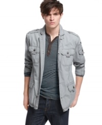 Look sharp. This military blazer from DKNY Jeans helps your wardrobe fall in line. Look sharp. This military blazer from DKNY Jeans helps your wardrobe fall in line.