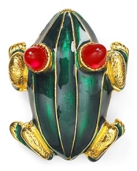 This Kenneth Jay Lane pin brings an on-trend animal motif to your lapel with its reptilian look, cast in 22-karat gold plate with glass and enamel accents. This Kenneth Jay Lane pin brings an on-trend animal motif to your lapel with its reptilian look, cast in 22-karat gold plate with glass and enamel accents.