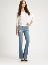 Subtle distressing adds a soft, worn-in feel to these tried-and-true bootcut jeans. THE FITMedium rise, about 7½Inseam, about 33THE DETAILSButton closureZip flyFive-pocket style55% cotton/43% Lyocell/2% polyurethaneMachine washMade in USA of imported fabricModel shown is 5'10 (177cm) wearing US size 2. Subtle distressing adds a soft, worn-in feel to these tried-and-true bootcut jeans. THE FITMedium rise, about 7½Inseam, about 33THE DETAILSButton closureZip flyFive-pocket style55% cotton/43% Lyocell/2% polyurethaneMachine washMade in USA of imported fabricModel shown is 5'10 (177cm) wearing US size 2.