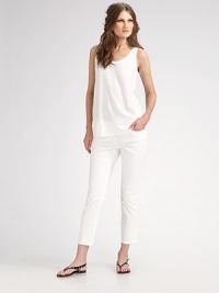Classic tank design is newly updated in breezy linen. U-neckline Sleeveless About 26 from shoulder to hem Linen; hand wash Imported Classic tank design is newly updated in breezy linen. U-neckline Sleeveless About 26 from shoulder to hem Linen; hand wash Imported