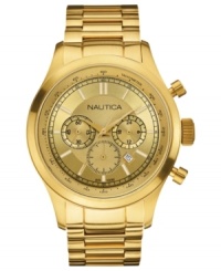 Go for the win in this golden chronograph watch from Nautica. Go for the win in this golden chronograph watch from Nautica.