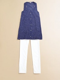 Pretty little polka dots add punch to a charming, cheery style.ScoopneckSleevelessButton frontRayonMachine washImported Pretty little polka dots add punch to a charming, cheery style.ScoopneckSleevelessButton frontRayonMachine washImported