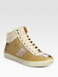 A sporty silhouette gives off a contemporary vibe with textured and metallic leather details. Leather upperLeather liningPadded insoleRubber soleMade in Italy A sporty silhouette gives off a contemporary vibe with textured and metallic leather details. Leather upperLeather liningPadded insoleRubber soleMade in Italy